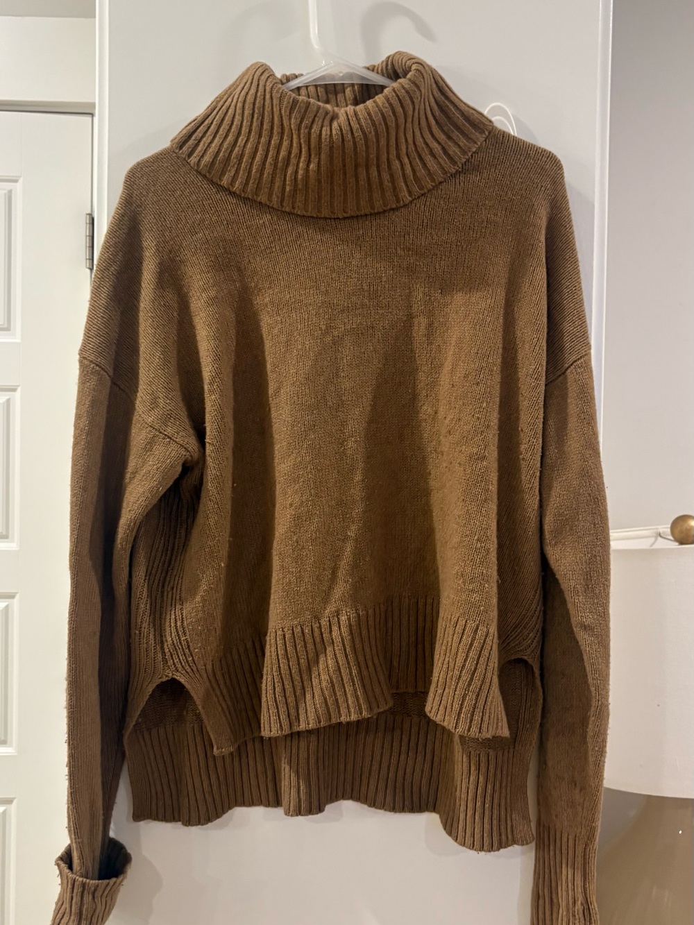 Anthropologie Oversized Ribbed Cowl-Neck Sweater in Brown